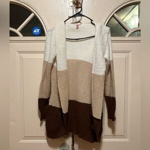 No Boundaries Cream, Tan & Brown Colorblock Hooded Cardigan